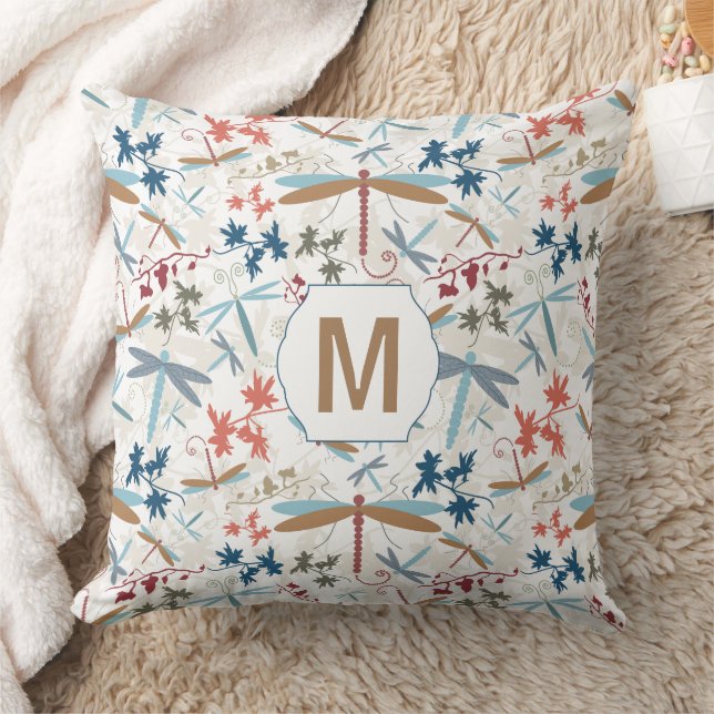 Monogram Dragonfly Muster Mehrfarbig Pillow Kissen (Decke)
