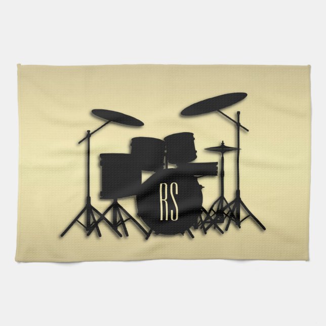 Monogram Drum Set Gold Geschirrtuch (Horizontal)