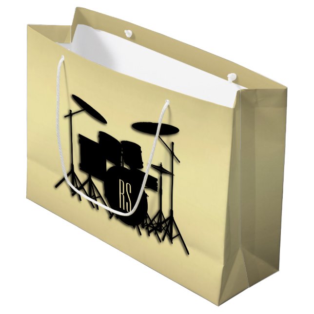 Monogram Drum Set Gold Große Geschenktüte (Vorderseite Schrägansicht)