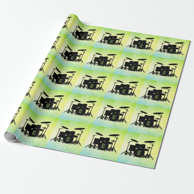 Monogram Drum Set Green Geschenkpapier (Ungerollt)