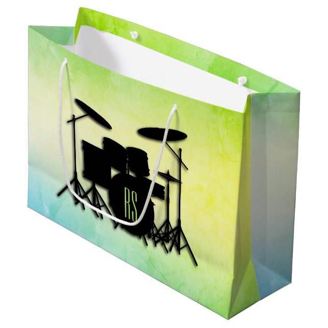 Monogram Drum Set Green Große Geschenktüte (Vorderseite Schrägansicht)