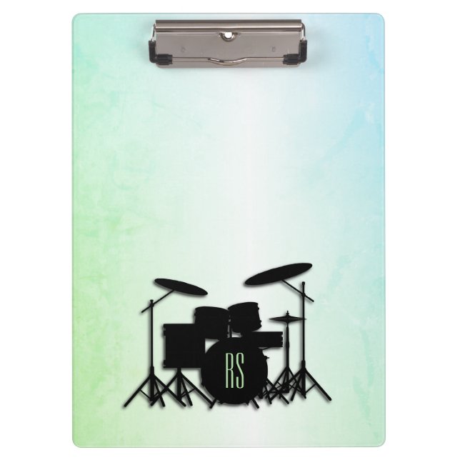 Monogram Drum Set Green Klemmbrett (Vorderseite)