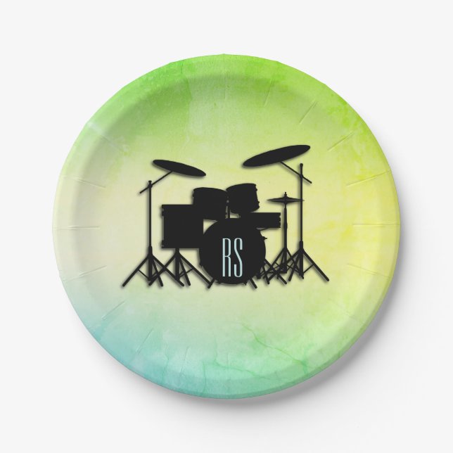 Monogram Drum Set Green Pappteller (Vorderseite)