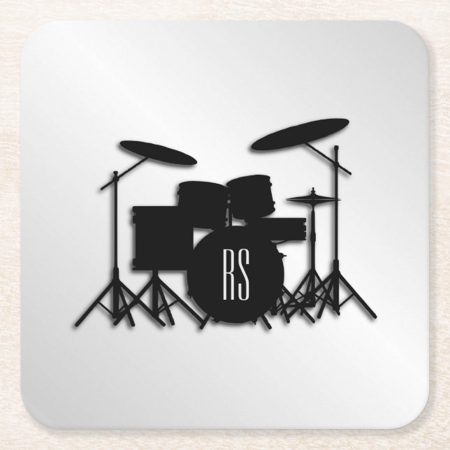 Monogram Drum Set Silver Rechteckiger Pappuntersetzer (Vorderseite)