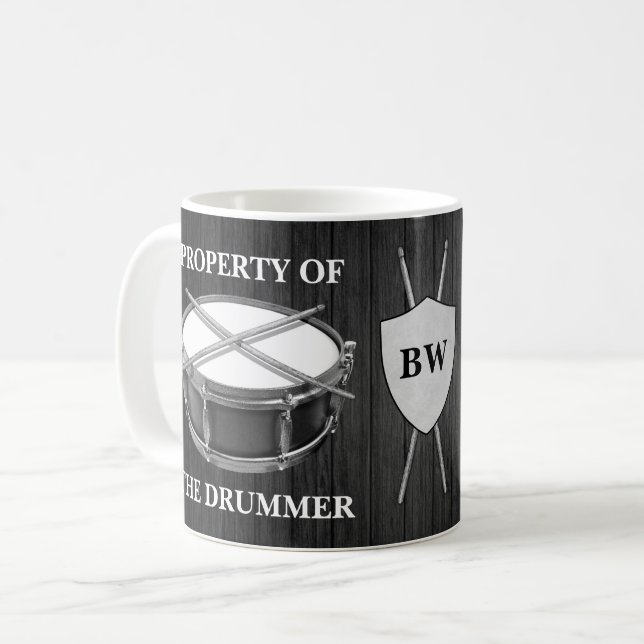 Monogram Drummer Tasse Snare Drum Drumsticks Music (Vorderseite Links)
