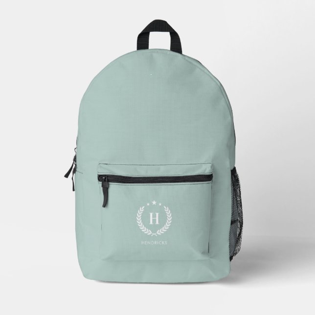 Monogram Duck Egg Green Stylish Modern Minimalist Bedruckter Rucksack (Vorderseite)