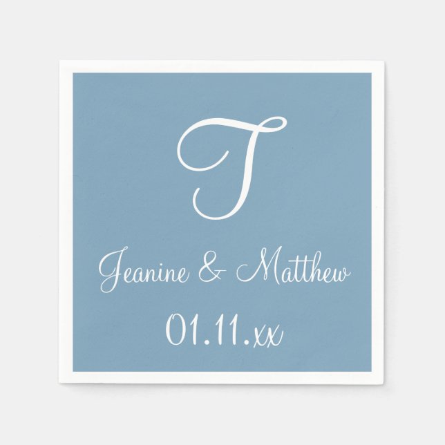Monogram Dusk Blue Classy One Color Paper Napkins Serviette (Vorderseite)