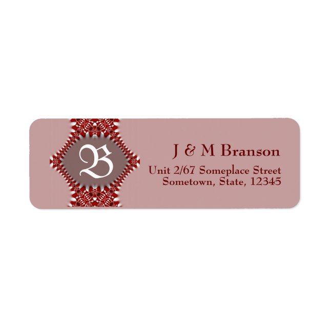 Monogram Dusky Pink + Red Lace Address Label (Vorne)