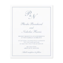 Monogram Dusty Blue Budget Hochzeit Einladung