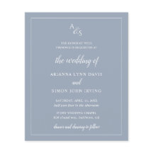Monogram Dusty Blue Budget Hochzeit Einladung