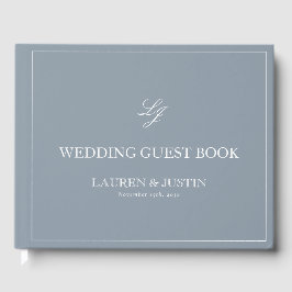 Monogram Dusty Blue Elegant Calligraphy Wedding Gästebuch