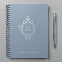 Monogram Dusty Blue Elegantes Vintages Wappen und 