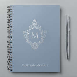 Monogram Dusty Blue Elegantes Vintages Wappen und  Notizblock
