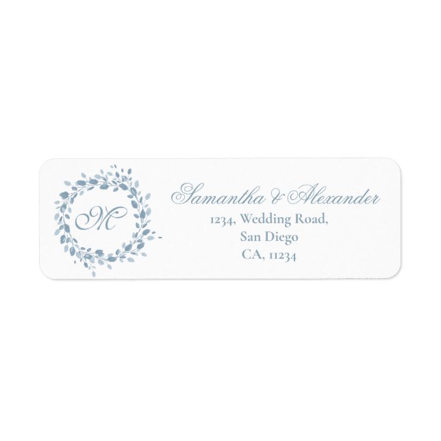Monogram Dusty Blue Floral Wedding Rücksendeadress (Vorne)