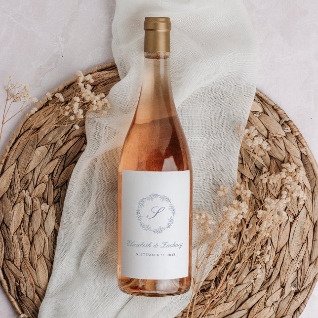 Monogram Dusty Blue Foliage Weinetikett (Von Creator hochgeladen)