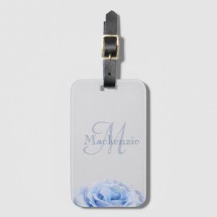 Monogram Dusty Blue Rose Floral Grau Individuelle  Gepäckanhänger
