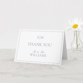 Monogram Dusty Blue Script Wedding Foto Vielen Dan Karte
