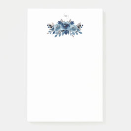 Monogram Dusty Blue und Navy Floral Post-it Klebezettel