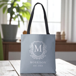 Monogram Dusty Blue Wappen Botanical Wedding