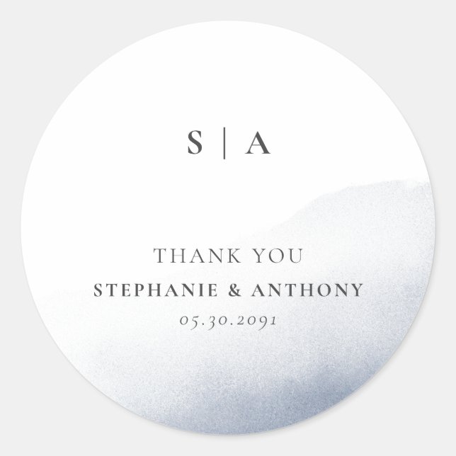 Monogram Dusty Blue Wash Wedding Runder Aufkleber (Vorderseite)