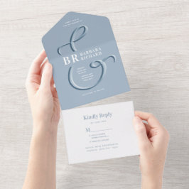 Monogram Dusty Blue Wedding alle in einer Einladun All In One Einladung