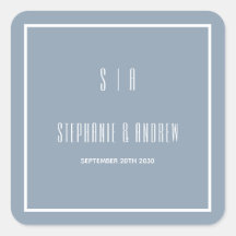 Monogram Dusty Blue & White Modern Simple Wedding