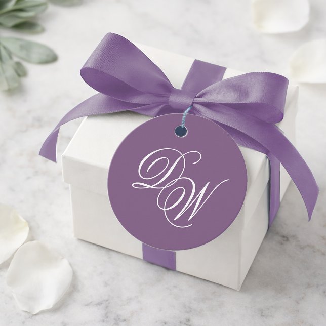 Monogram Dusty Lila Wedding Simple Calligraphy Geschenkanhänger (Von Creator hochgeladen)