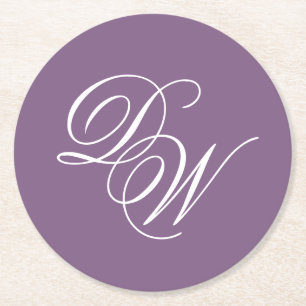 Monogram Dusty Lila Wedding Simple Calligraphy Runder Pappuntersetzer