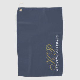 Monogram Dusty Navy Blue Gold White Name Chic Men  Golfhandtuch