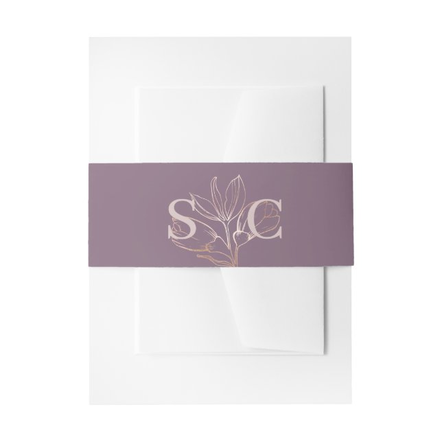 Monogram Dusty Plum & Blush Wedding Einladungsbanderole (Vorderseite Beispiel)