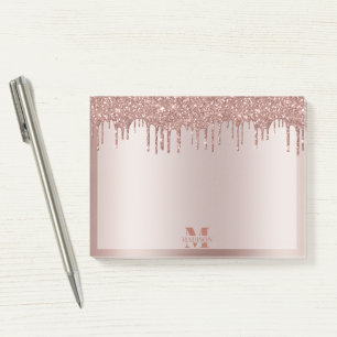 Monogram Dusty Rose Gold Dripping Glitzer Metallic Post-it Klebezettel