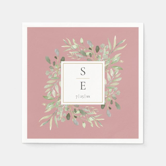 Monogram Dusty Rose Greenerenerage Foliage Serviette (Vorderseite)