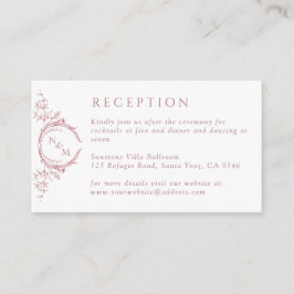 Monogram Dusty Rose Watercolor Hochzeitsempfang Begleitkarte