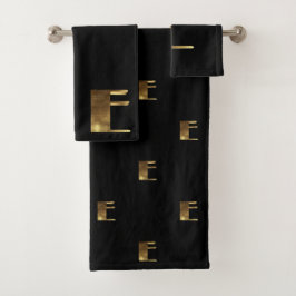 Monogram E Black and Gold Look Elegante Typografie Badhandtuch Set