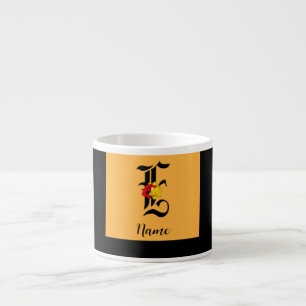 Monogram E Floral Black Orange personalisieren Espressotasse