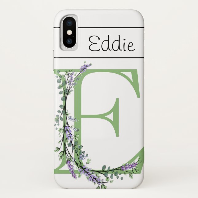 Monogram E Lavendel Eucalyptus Case-Mate iPhone Hülle (Rückseite)