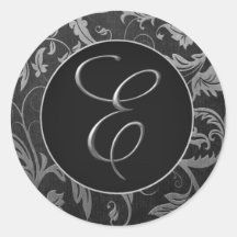 Monogram E Silver and Black Damask Wedding Siegel