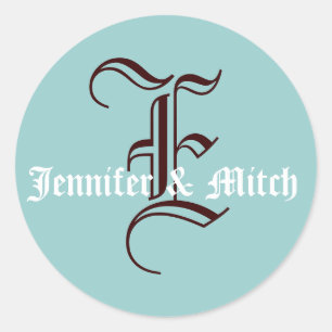 Monogram E Wedding Aqua & Espresso Bevorzugung Sie Runder Aufkleber