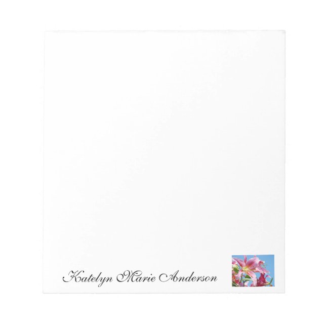 Monogram Editor Pink Lily Blume Notizblock (Vorderseite)
