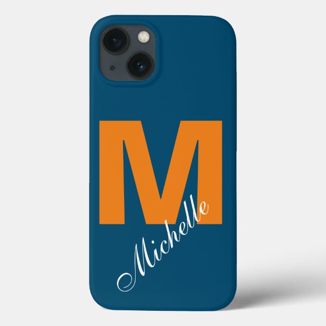 Monogram Eigenname Initial Modern Ocean Blue Orang Case-Mate iPhone Hülle (Rückseite)