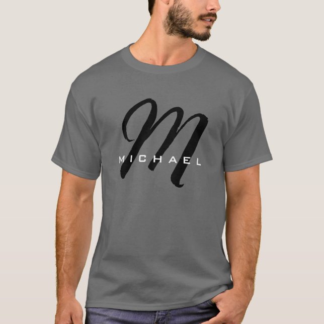 Monogram Eigenname Initial Modern Schlicht Minimal T-Shirt (Vorderseite)