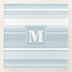 Monogram Eisblauer Streifen Glasuntersetzer