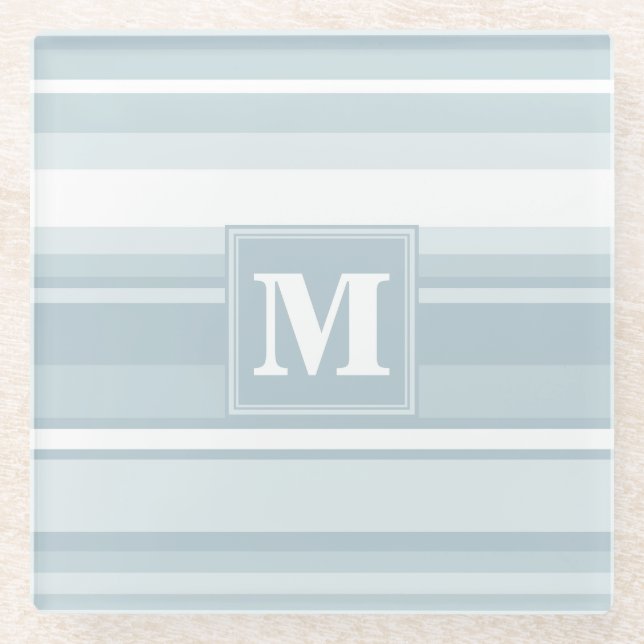 Monogram Eisblauer Streifen Glasuntersetzer (Vorderseite)