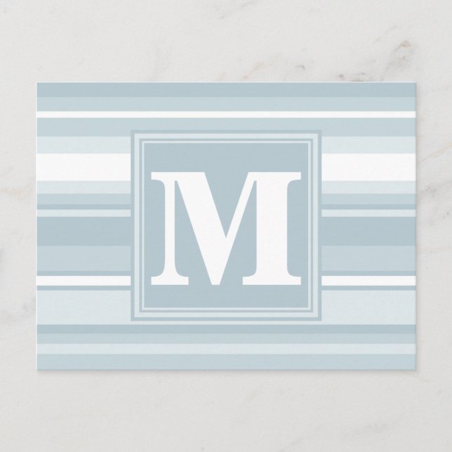 Monogram Eisblauer Streifen Postkarte (Vorderseite)