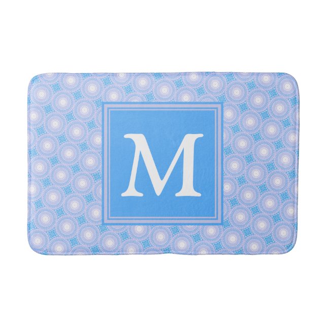 Monogram Electric Blue Circles pattern Badematte (Vorderseite)