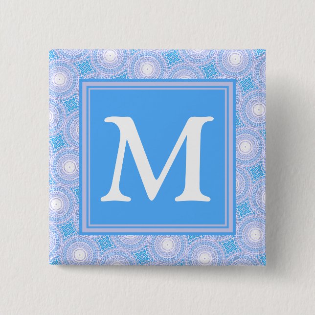 Monogram Electric Blue Circles pattern Button (Vorderseite)