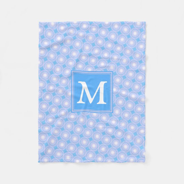 Monogram Electric Blue Circles pattern Fleecedecke (Vorderseite)