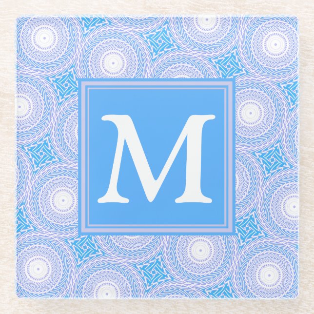 Monogram Electric Blue Circles pattern Glasuntersetzer (Vorderseite)