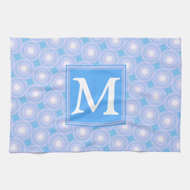 Monogram Electric Blue Circles pattern Handtuch (Horizontal)