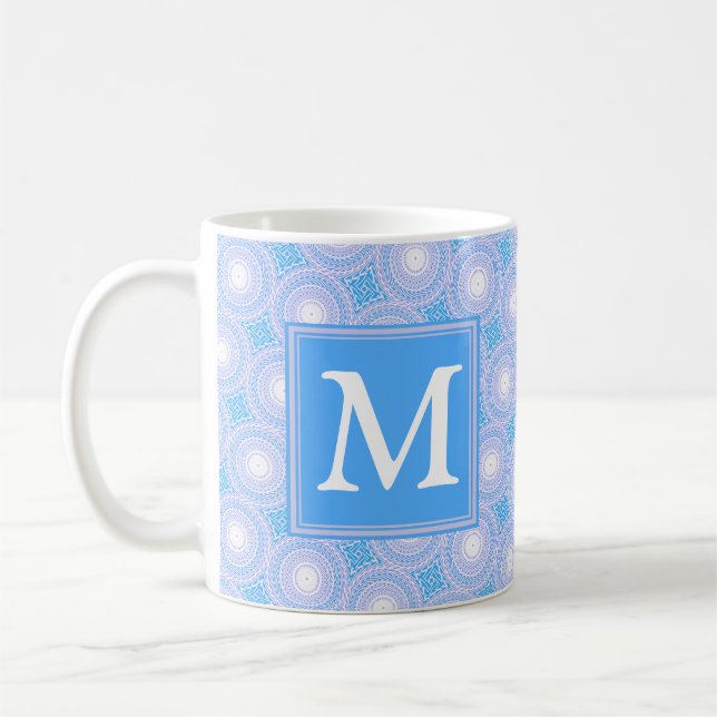 Monogram Electric Blue Circles pattern Kaffeetasse (Links)